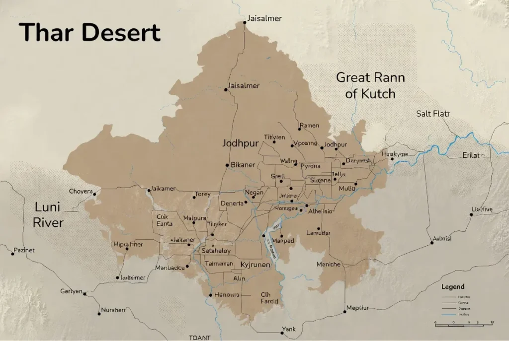thar desert in rajasthan map