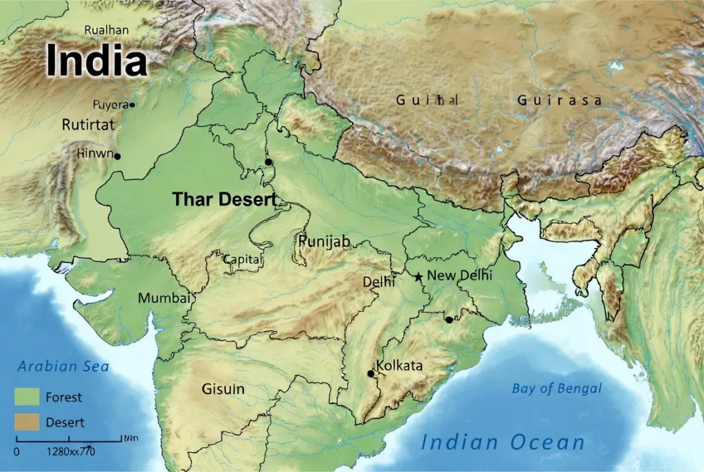thar desert on a map of india