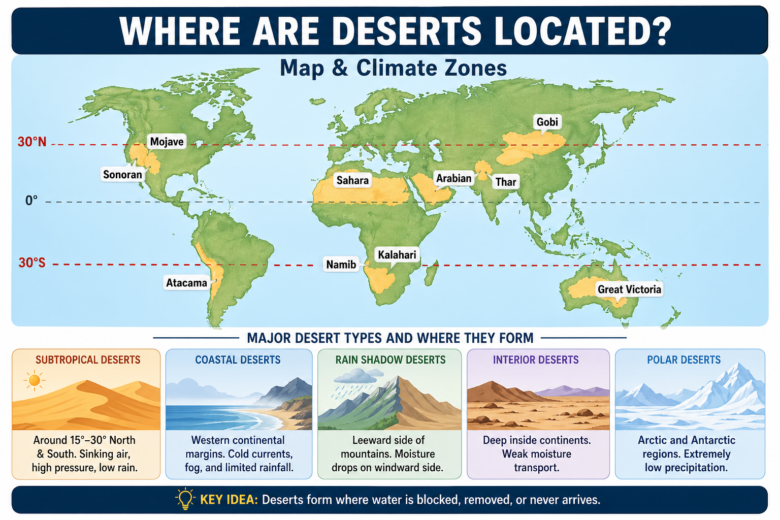 Where Are Deserts Located? Map & Climate Zones