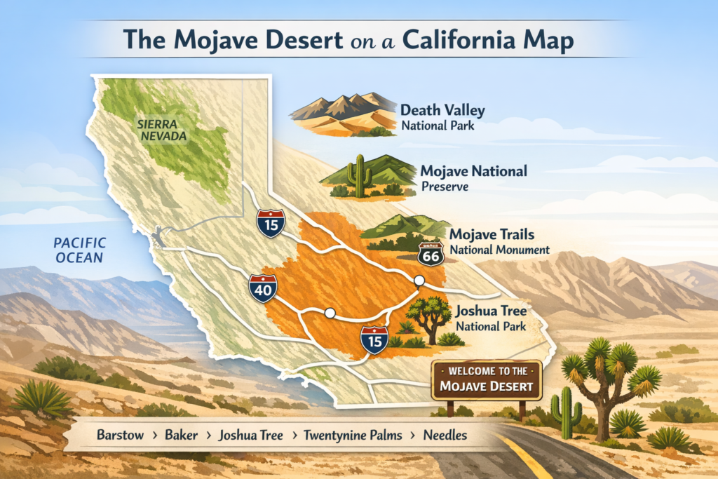 mojave desert on a map of california
